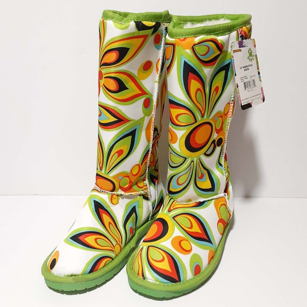 Loudmouth DAWGS Aussie Style BOOTS Shagadelic White Faux Shearling Womens 5 NEW